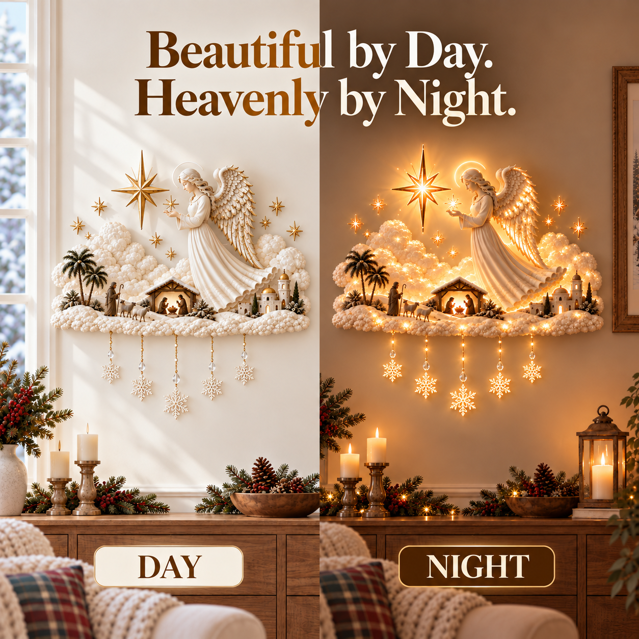 Nativity Starfall wall light Christmas comparison display