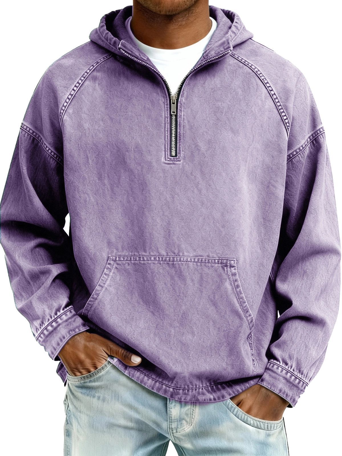 Men's Quarter Zip Hoodie – Vintage Washed Pullover for Casual Everyday Wear