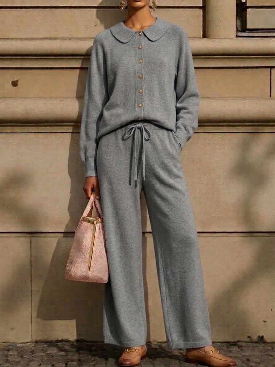 Women's Casual Peter Pan Collar Cashmere Sweater Suit