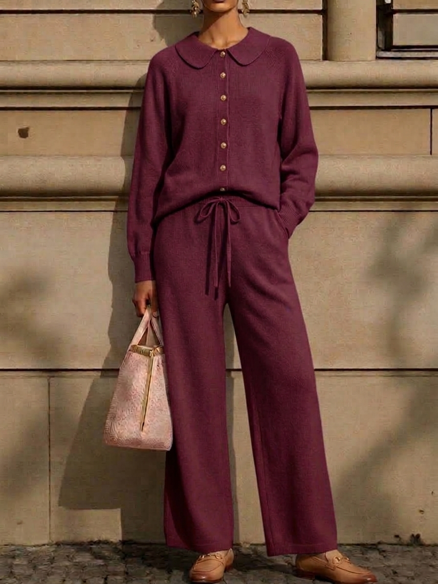 Women's Casual Peter Pan Collar Cashmere Sweater Suit