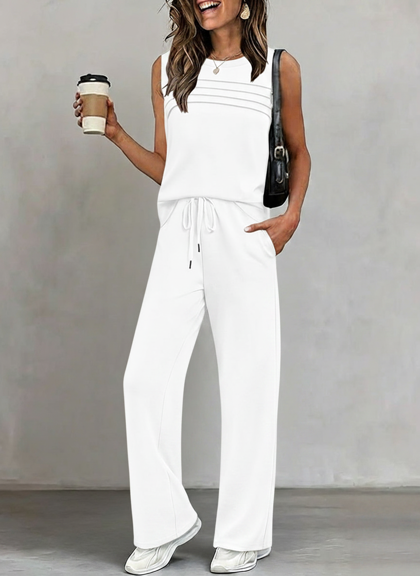 Women's Minimal Sleeveless Top & Wide-Leg Pants Set
