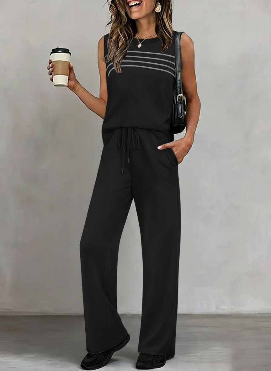 Women's Minimal Sleeveless Top & Wide-Leg Pants Set