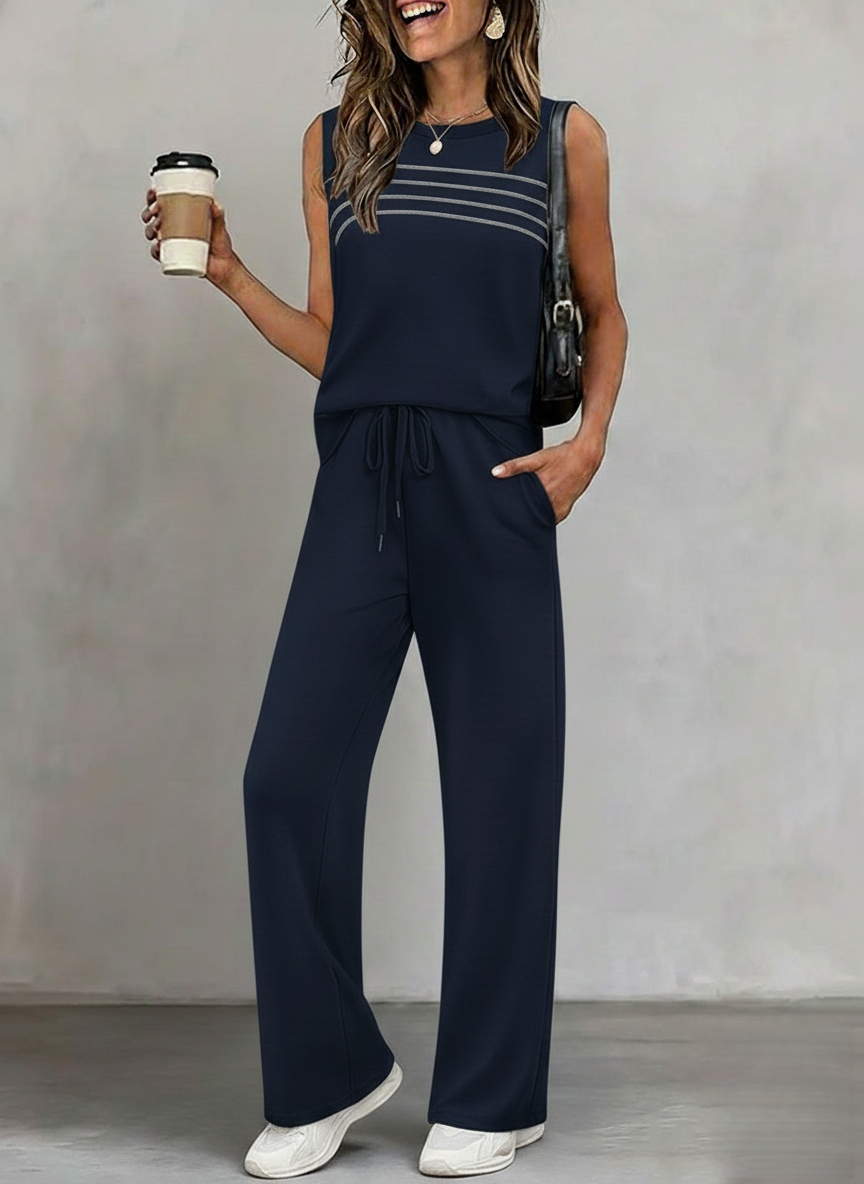 Women's Minimal Sleeveless Top & Wide-Leg Pants Set