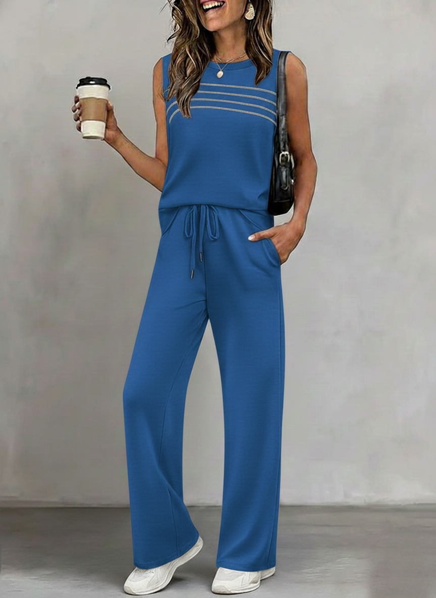 Women's Minimal Sleeveless Top & Wide-Leg Pants Set