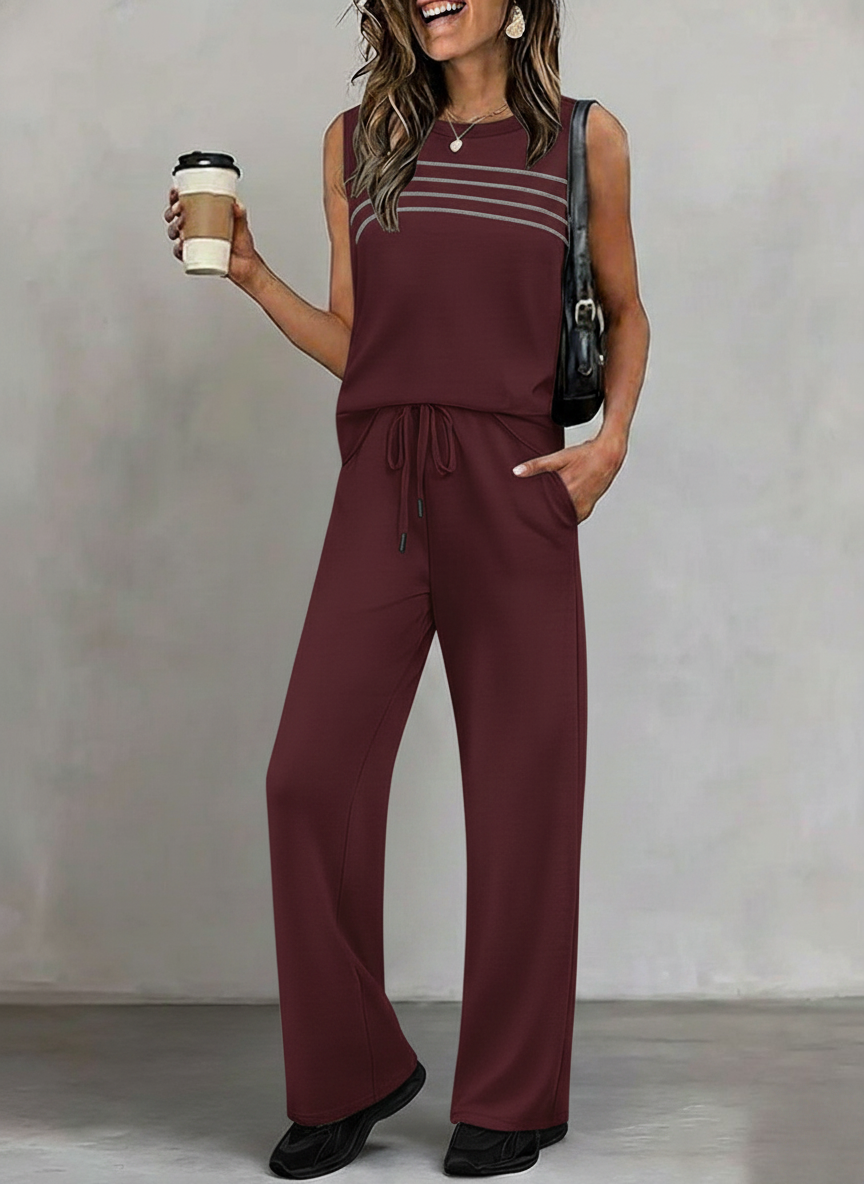 Women's Minimal Sleeveless Top & Wide-Leg Pants Set