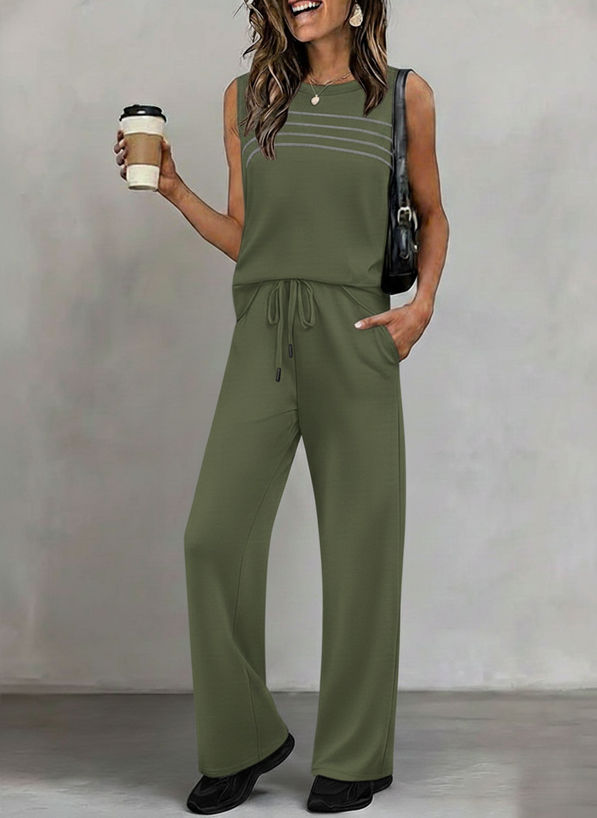 Women's Minimal Sleeveless Top & Wide-Leg Pants Set