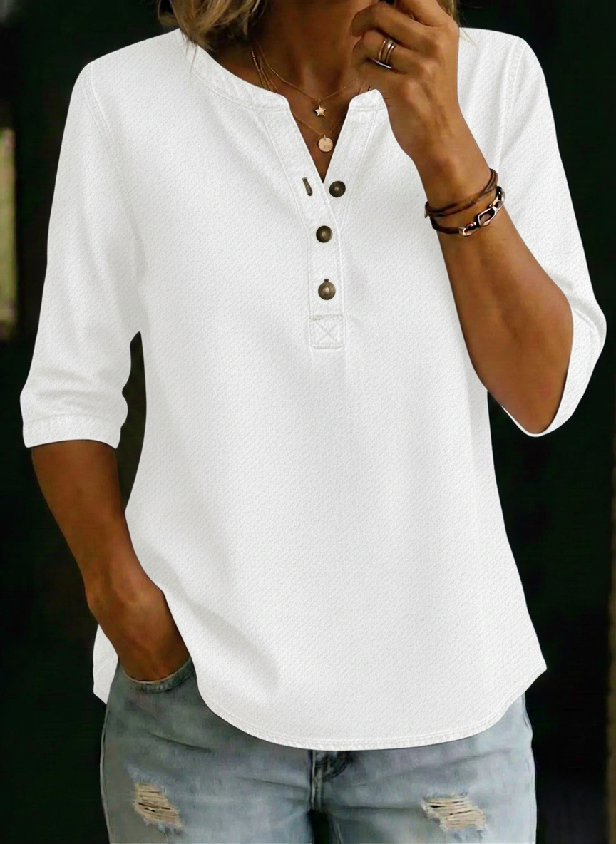 Women's Casual V-Neck Button Detail Relaxed Top