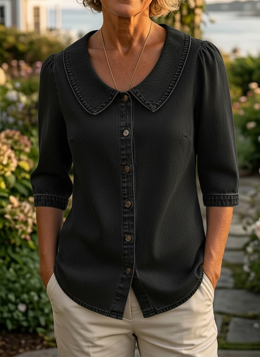 Women's Denim-Style Peter Pan Collar Button Shirt