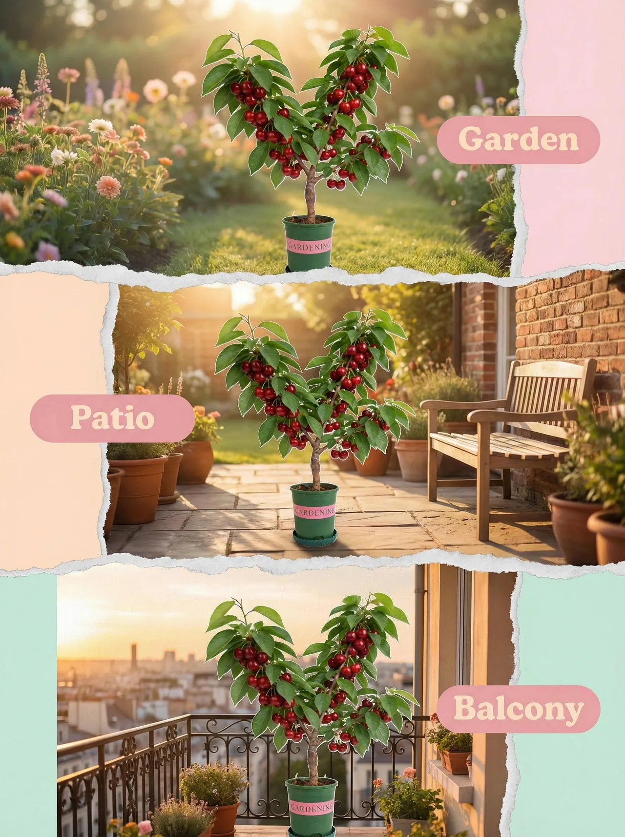 Heirloom Non-GMO Cherry Tree Seedling, Dwarf Compact, Sweet Fruit, for Containers & Home Gardens