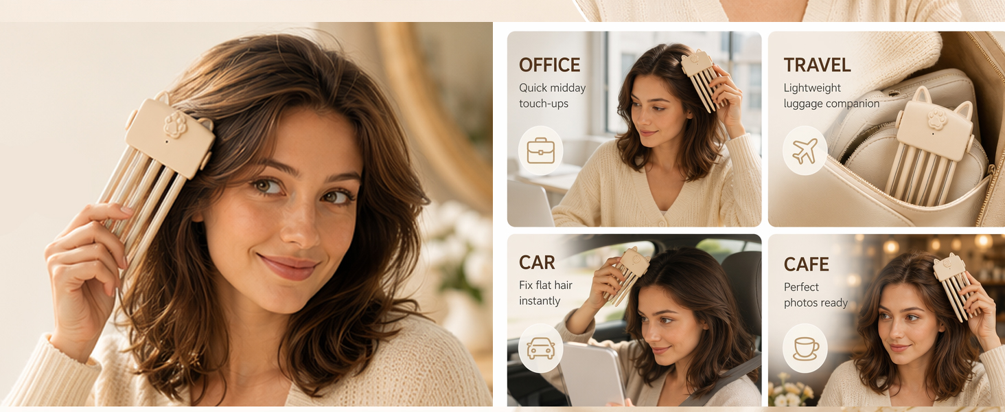 Weighing only 120g, this cordless volumizer fits seamlessly into your purse or carry-on.