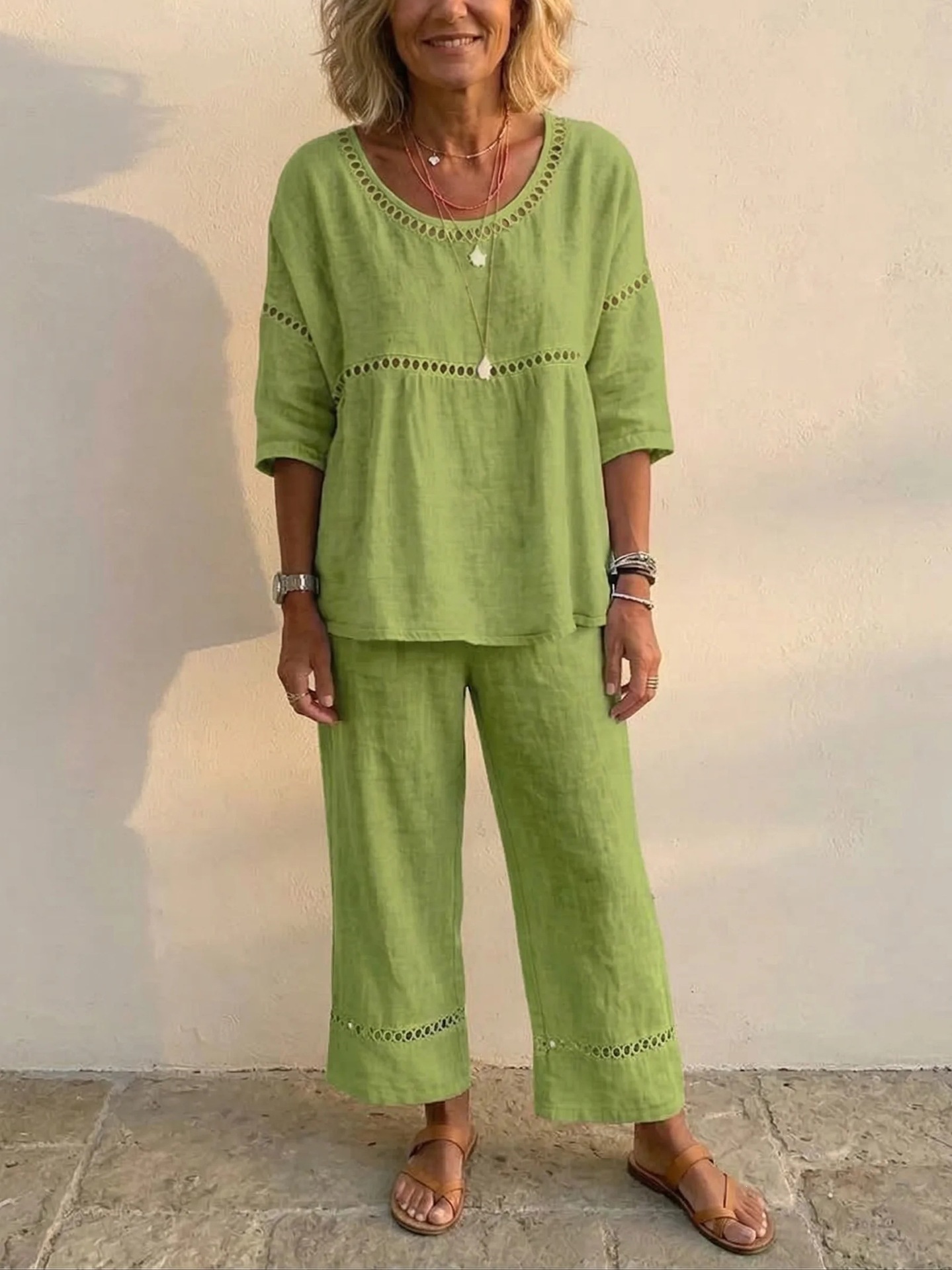 Women's Cozy Loose-fit Cotton Linen/denim Two-piece Set