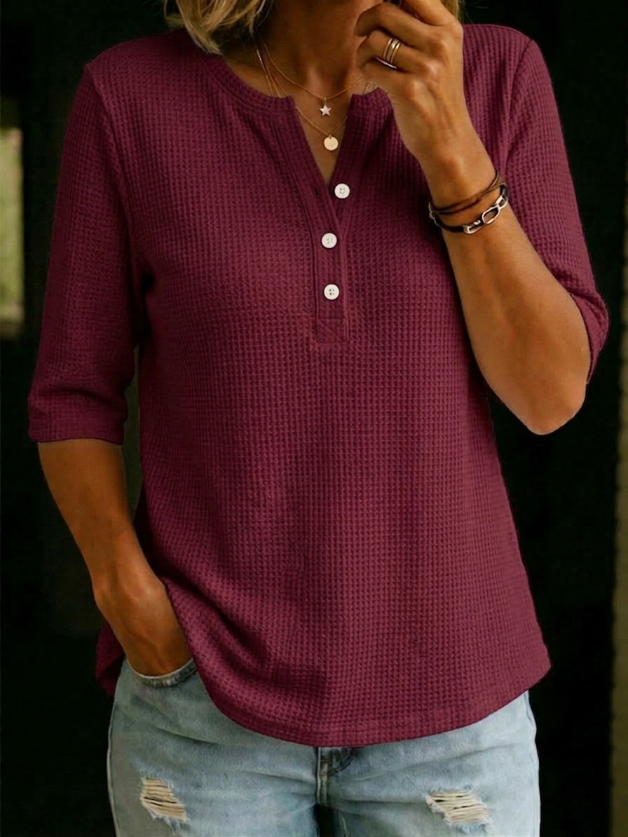 Women’s Casual Henley Waffle-knit T-shirt