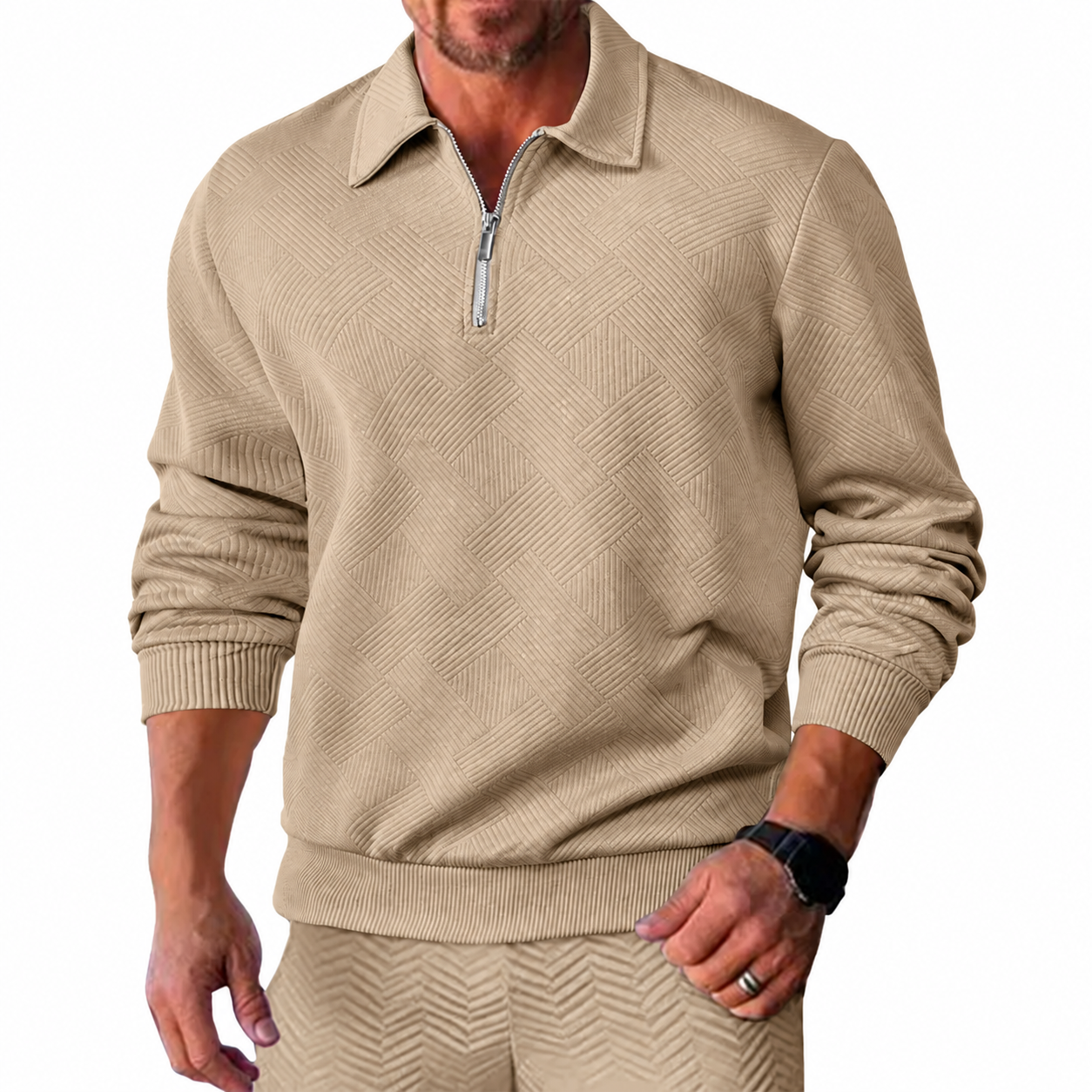 Men's Textured Half-Zip Polo Sweatshirt