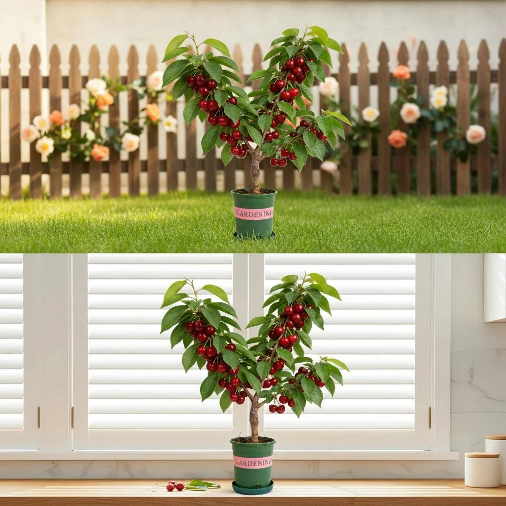 Heirloom Non-GMO Cherry Tree Seedling, Dwarf Compact, Sweet Fruit, for Containers & Home Gardens