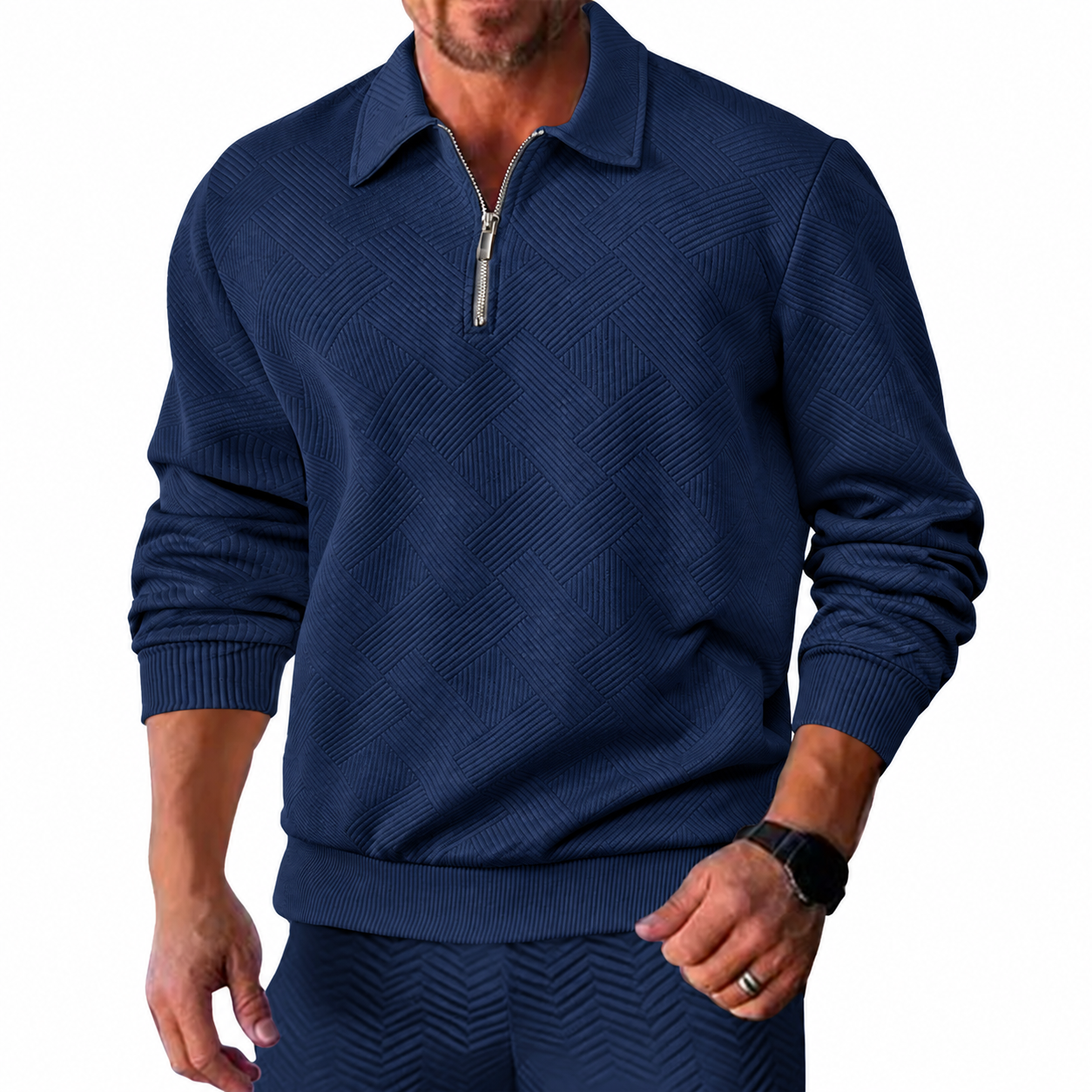 Men's Textured Half-Zip Polo Sweatshirt