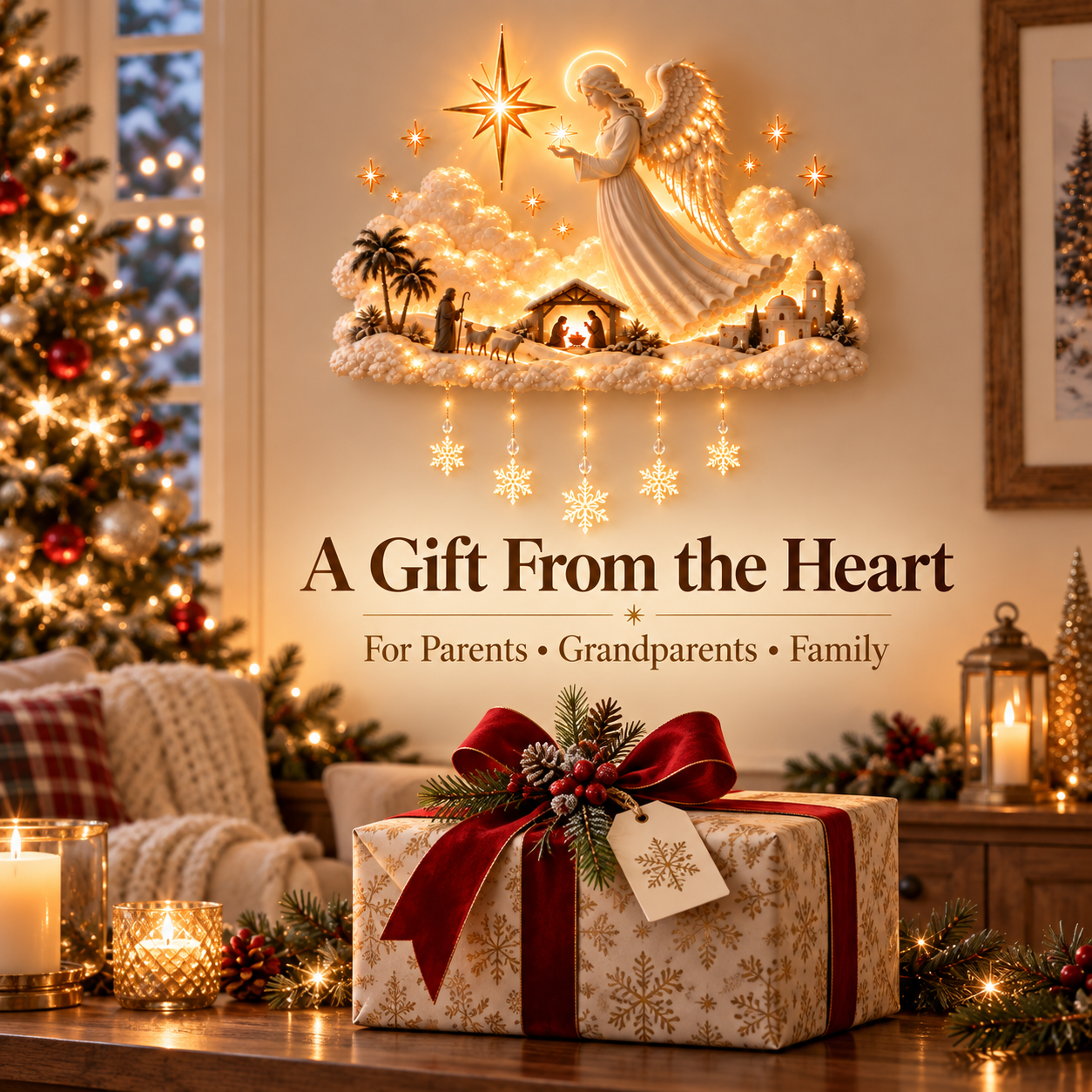 Warm meaningful Nativity Christmas wall display