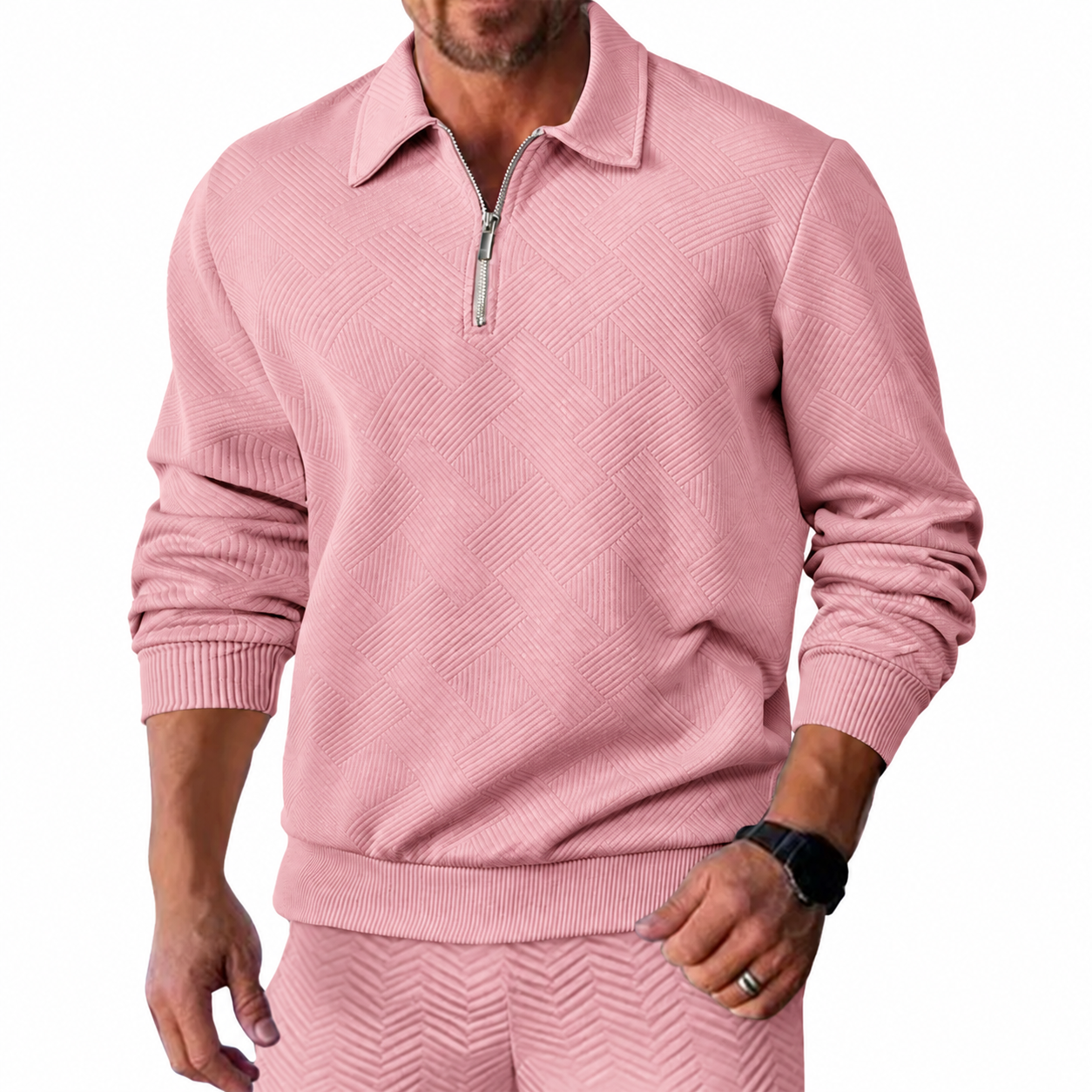 Men's Textured Half-Zip Polo Sweatshirt