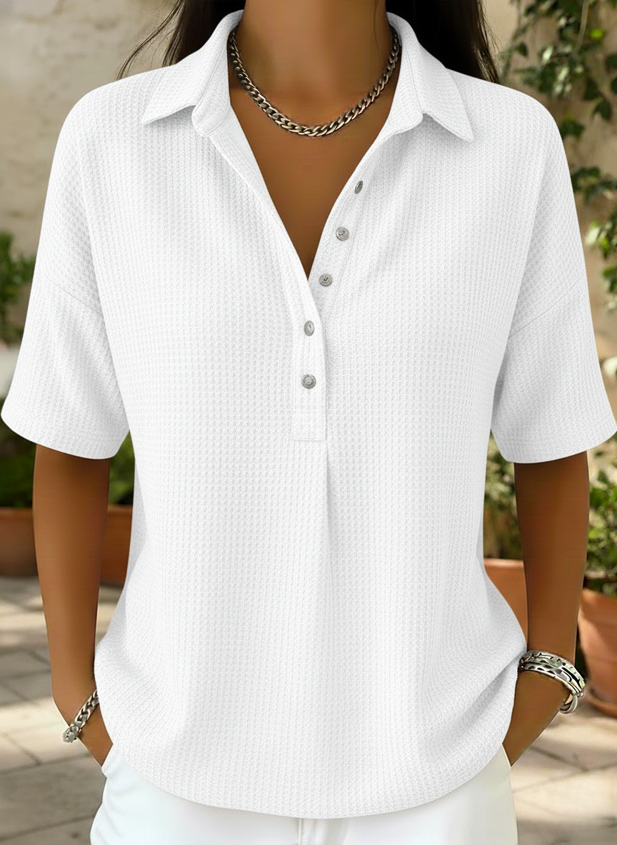 Women’s Casual Loose Waffle Polo Blouse Shirt