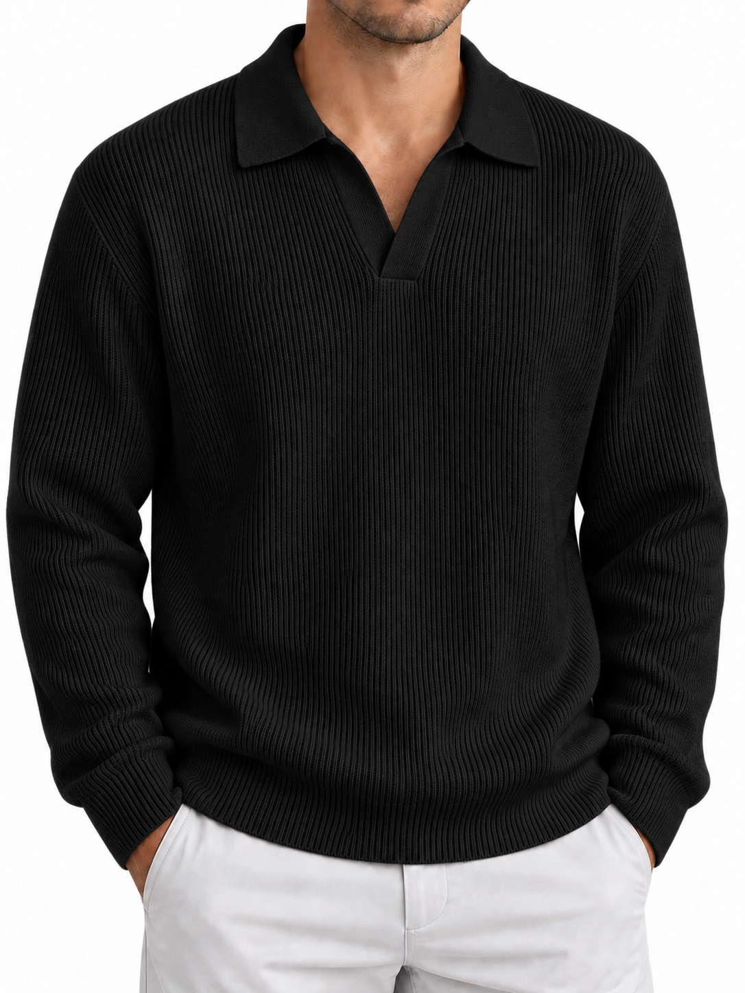 Men's Crewneck Knit Sweater – Long Sleeve Solid Color Pullover for Fall Winter & Everyday Wear