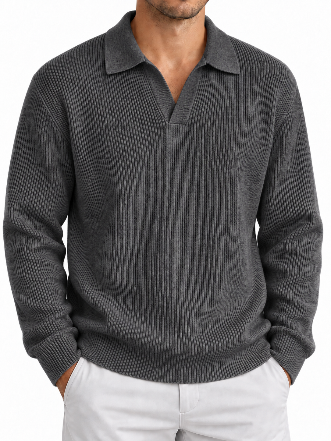 Men's Crewneck Knit Sweater – Long Sleeve Solid Color Pullover for Fall Winter & Everyday Wear