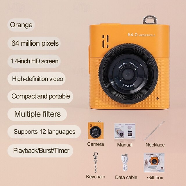64MP Mini Keychain Digital Camera | 16X Zoom Palm-Sized Travel Camera for Landscape Photography