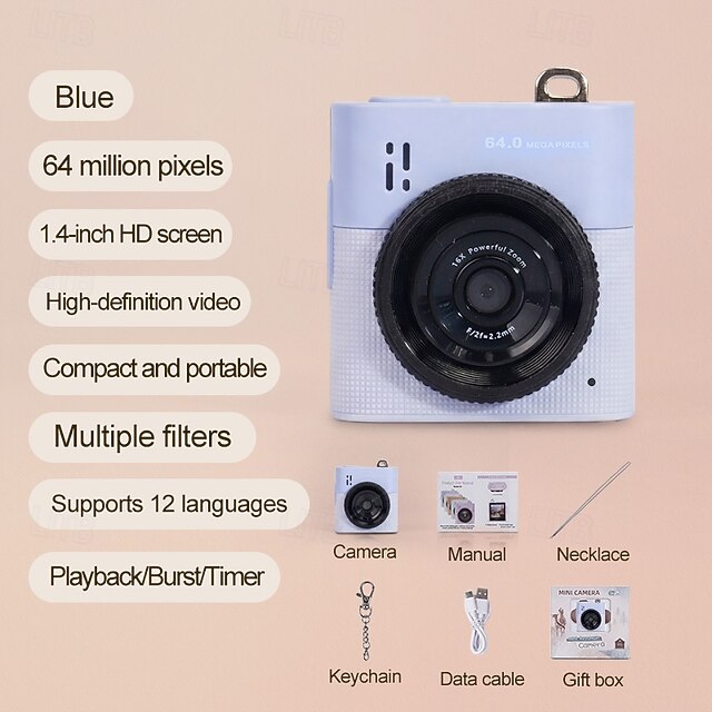 64MP Mini Keychain Digital Camera | 16X Zoom Palm-Sized Travel Camera for Landscape Photography