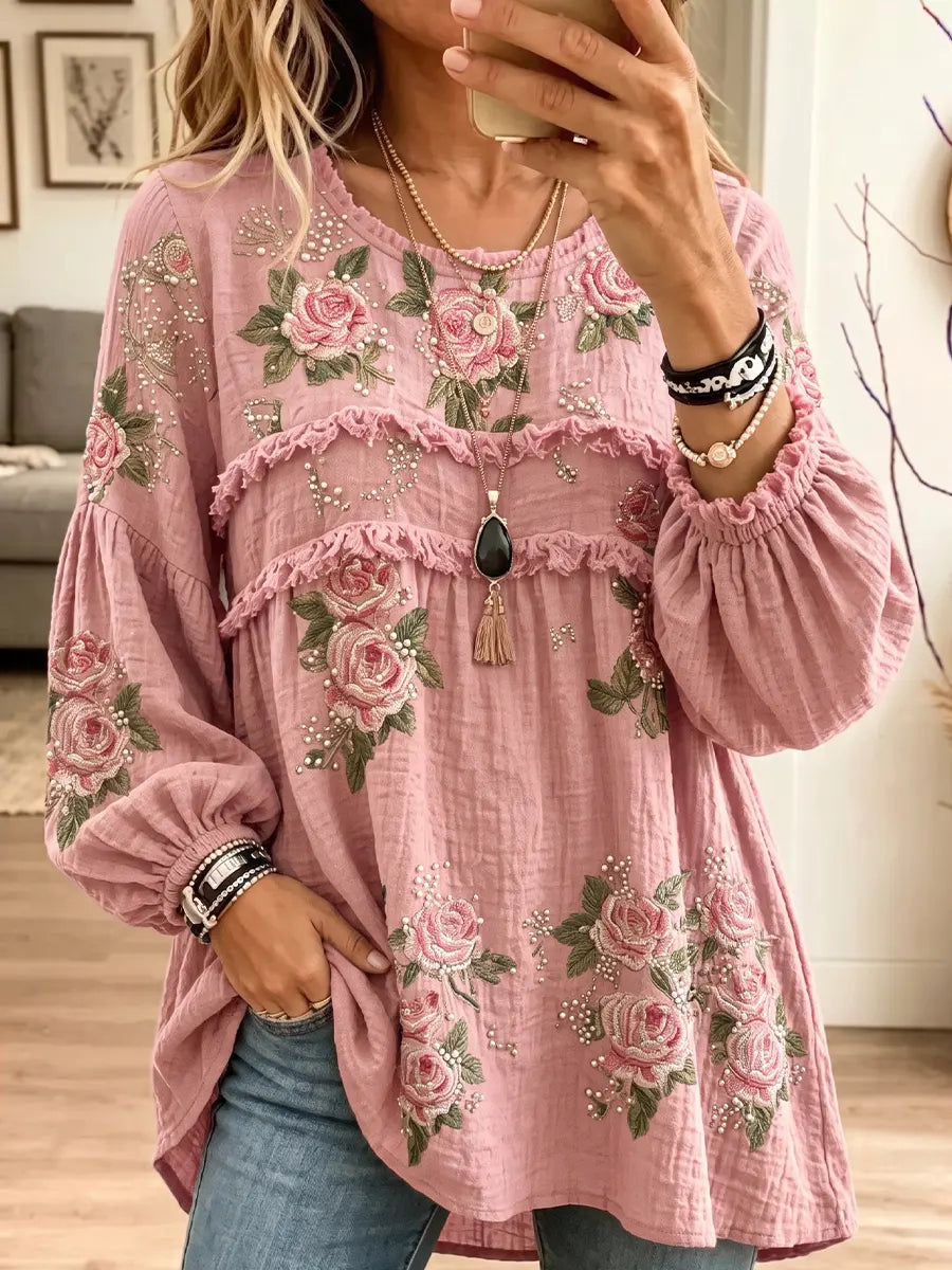 Women's Textured Crinkle Ruffle Babydoll Tunic Blouse product image 1