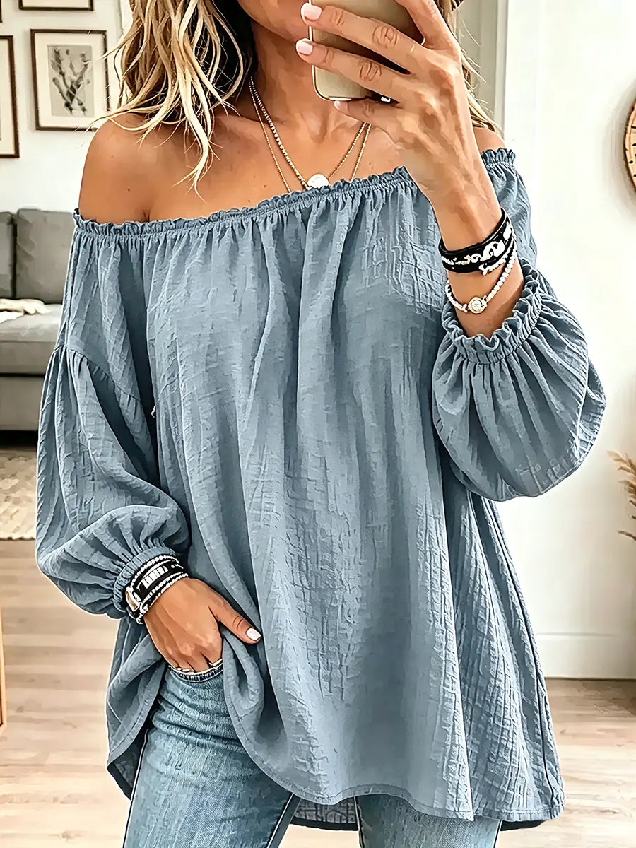 Vintage Off-Shoulder Pleated Cotton-Linen Shirt product image 2