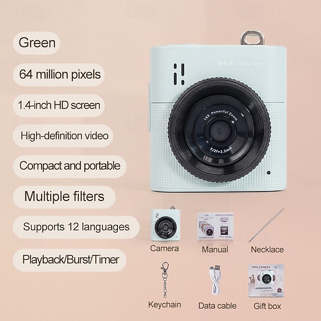 64MP Mini Keychain Digital Camera | 16X Zoom Palm-Sized Travel Camera for Landscape Photography