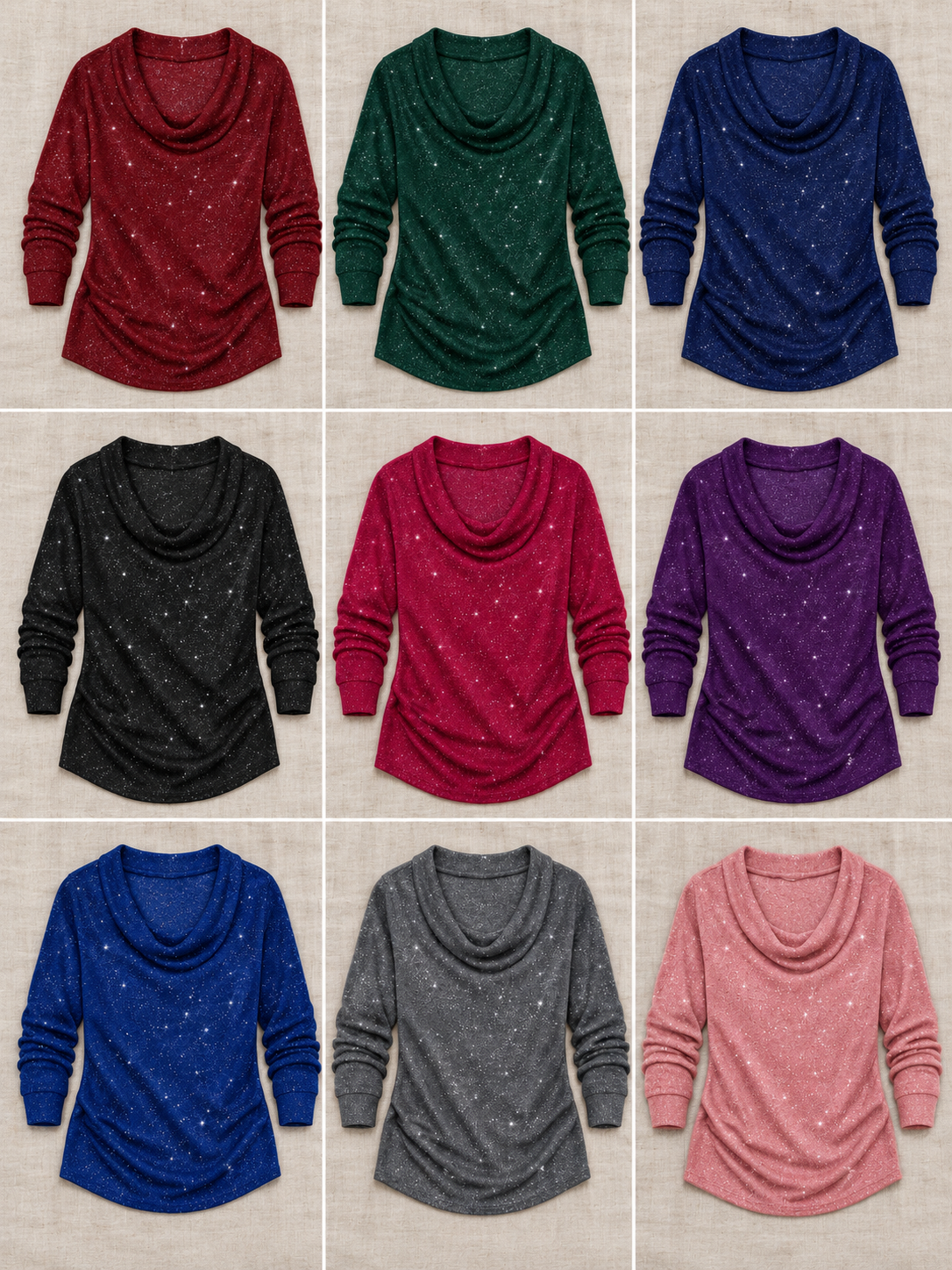 Consistent front-view comparison of Red, Green, Navy, Black, Rose red, Purple, Blue, Grey, Pink