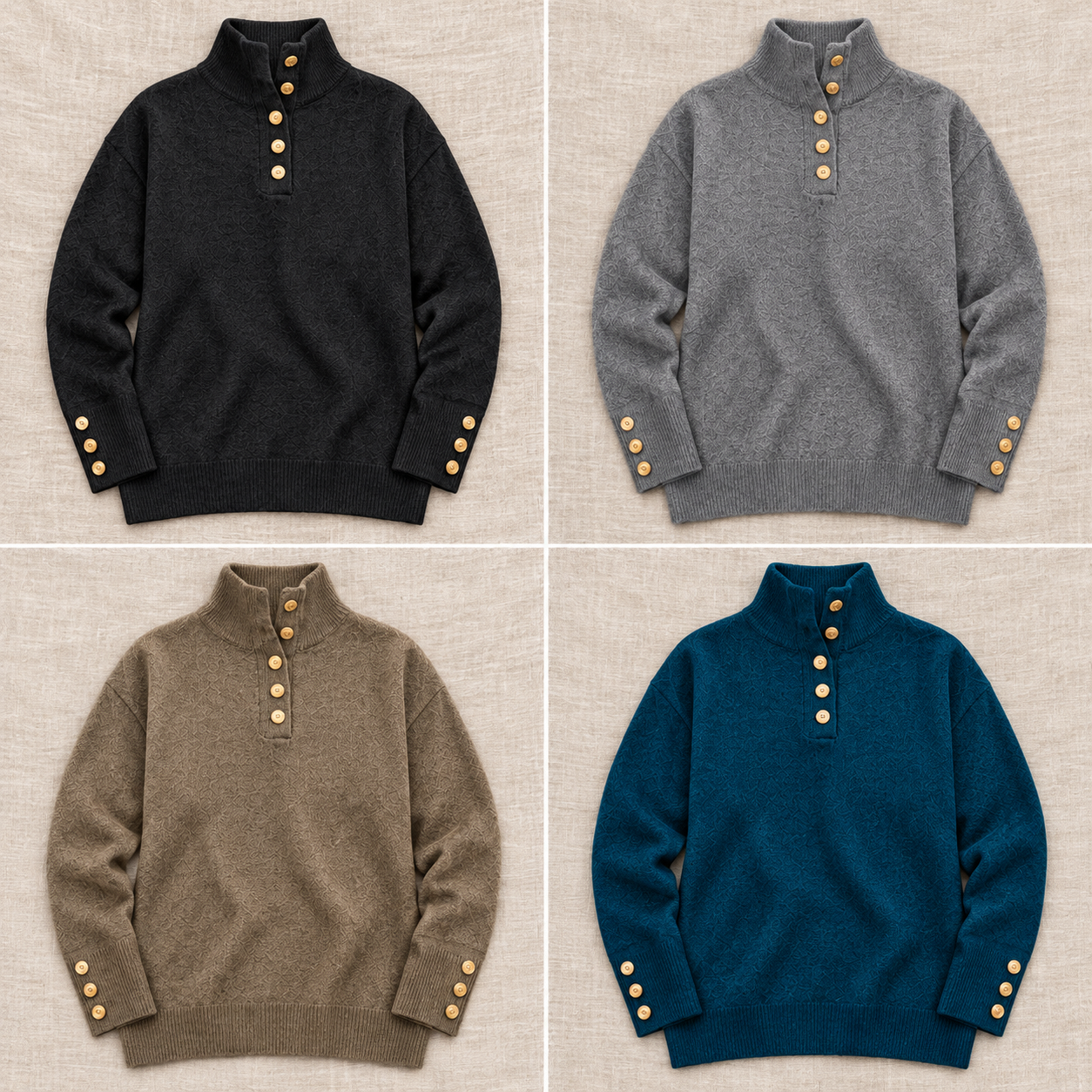 Consistent front-view comparison of Black, Grey, Khaki, Peacock Blue