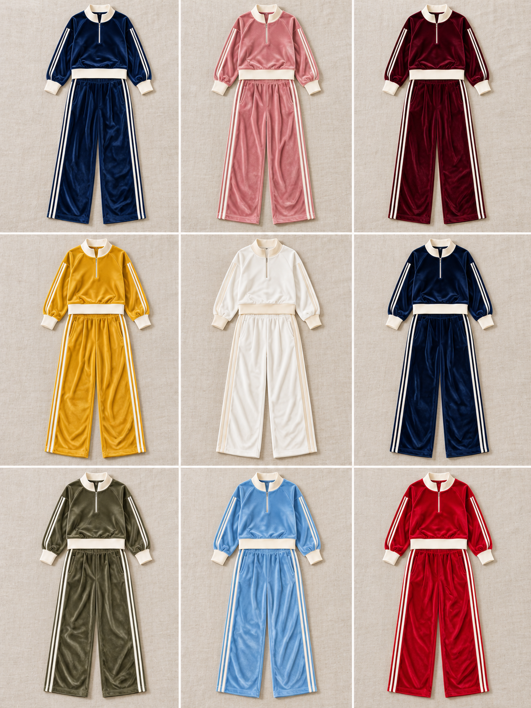 Consistent front-view comparison of Navy, Pink, Burgundy, Yellow, White, Dark Navy, Khaki, Light Blue, Red