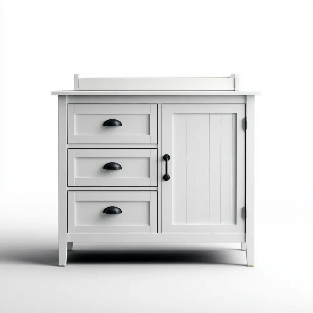 Aparador de Madera con Cajones 90x40x80 cm - Blanco - Estilo Clásico