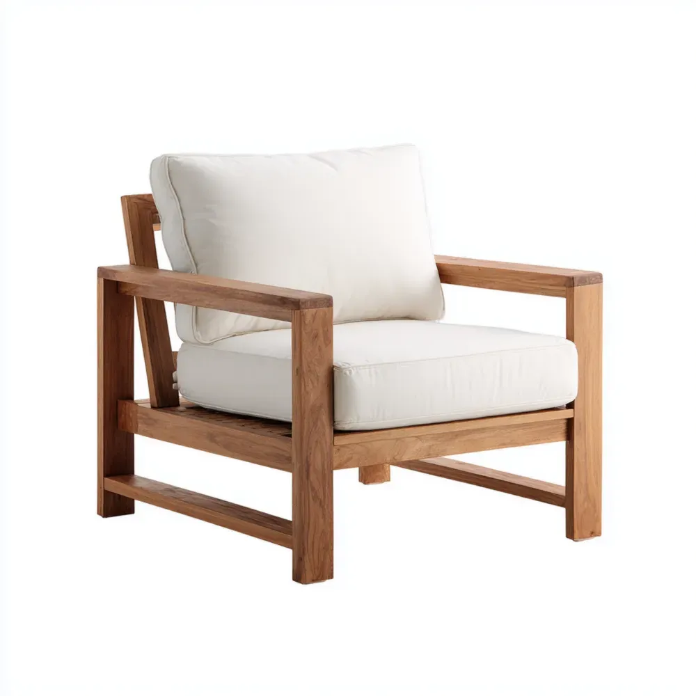 Sillón de Exterior de Madera con Cojines Blancos - 85x90x75 cm - Diseño Contemporáneo