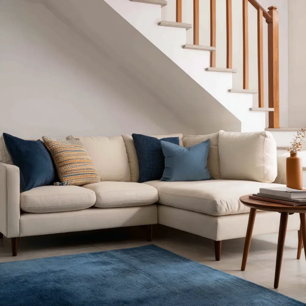 Sofá Seccional de Esquina Tela Beige 270x150x85 cm – Diseño Contemporáneo