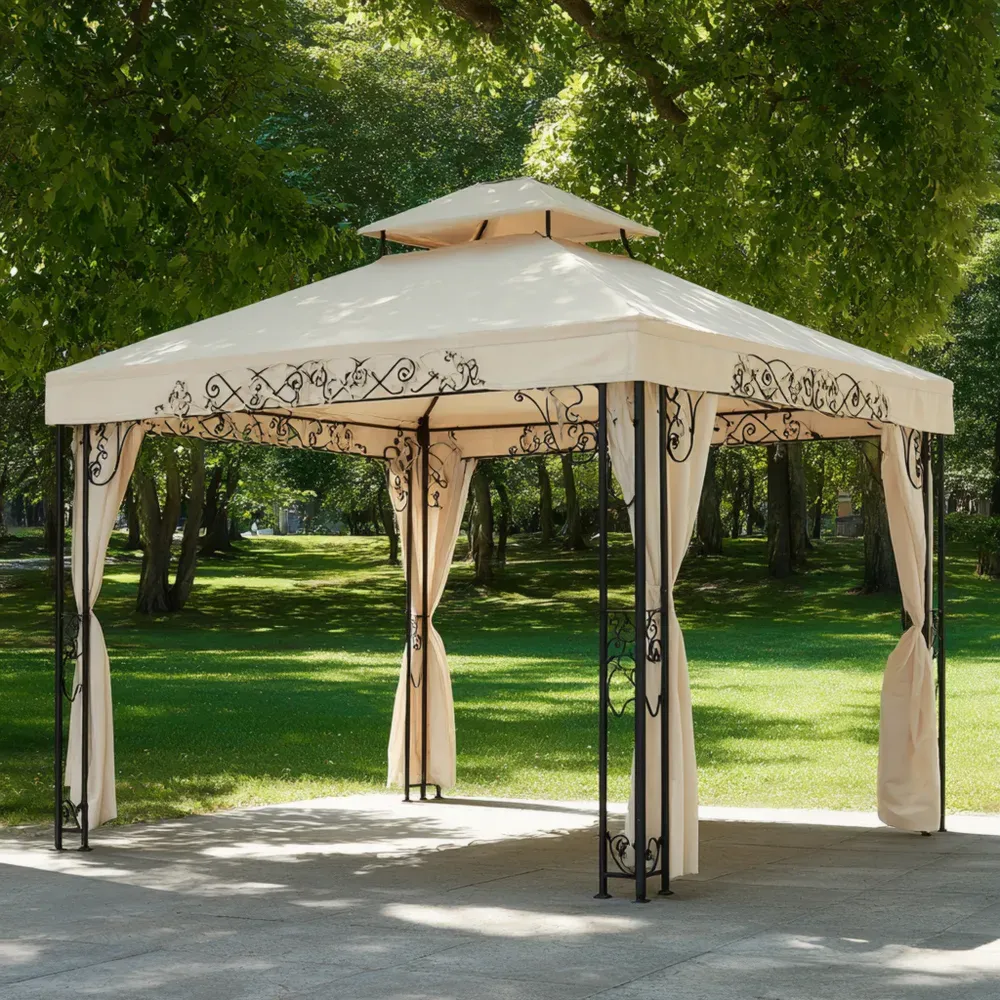 Pérgola de Jardín de 300x300x270 cm con Lona de Poliéster – Beige/Negro