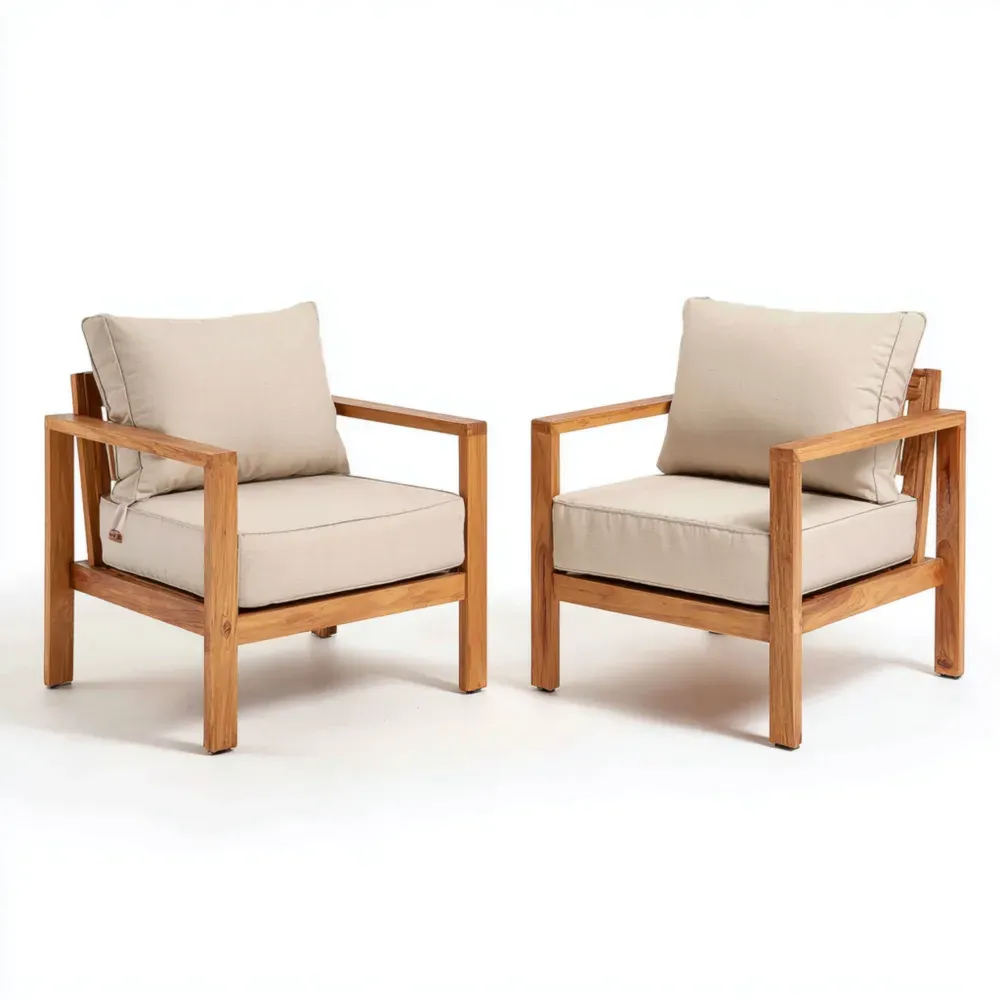 Sillas de Jardín de Madera de Teca 70x70x75 cm Cojines Beige – Diseño Moderno