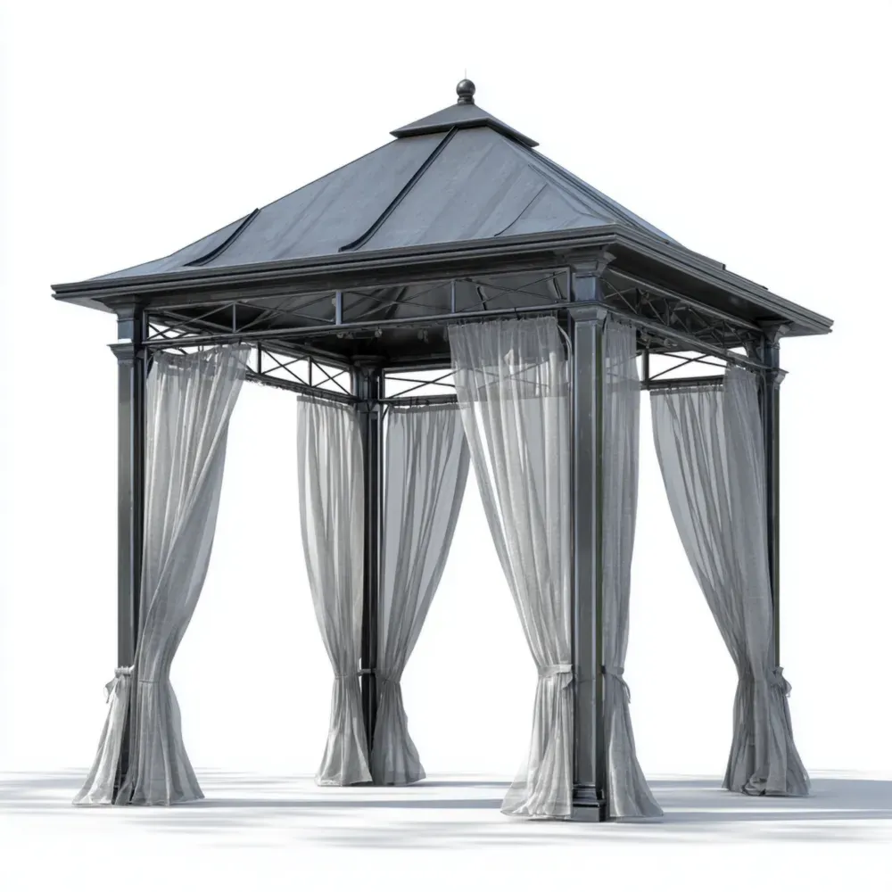 Pabellón de Jardín de Metal y Tela 300x300x260 cm - Gris - Diseño Clásico