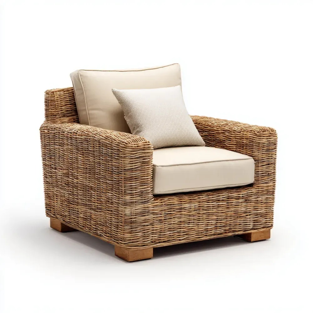 Sillón de mimbre Ratán 85x90x80 cm – Beige – Diseño contemporáneo