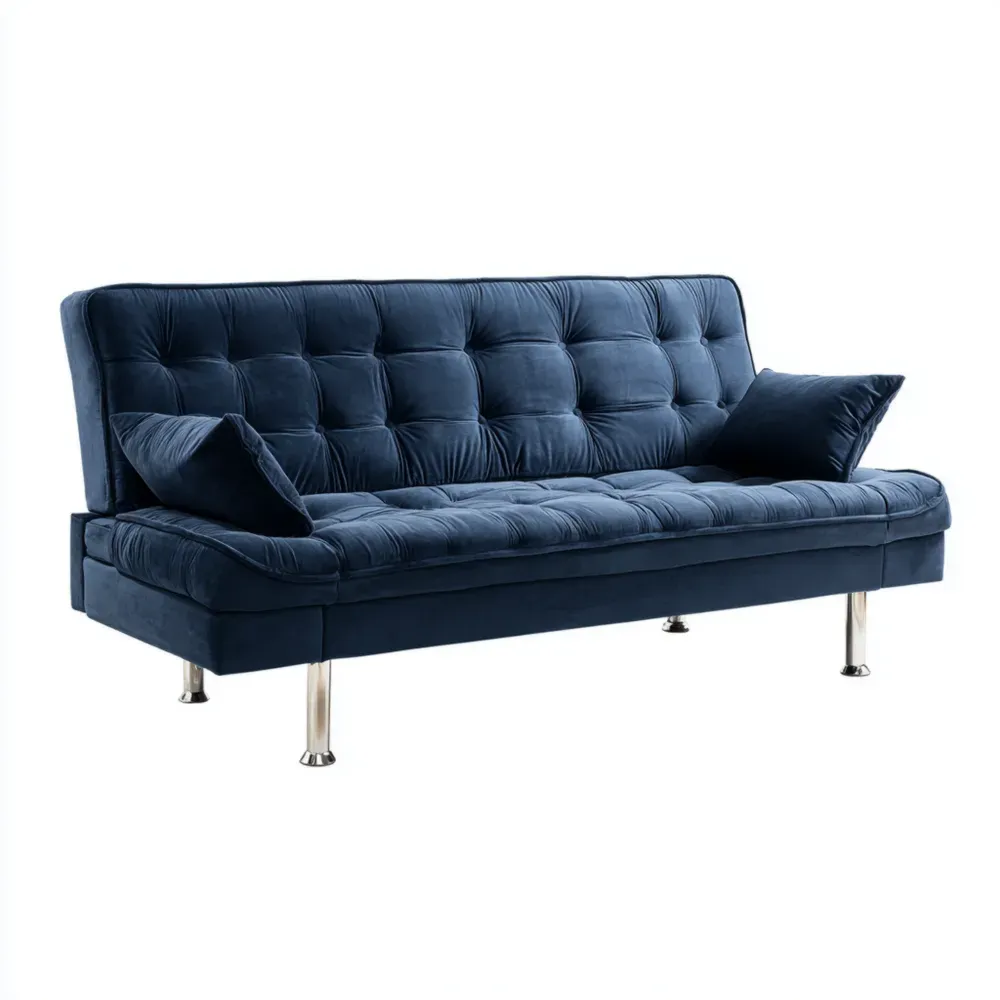 Sofá Cama de Terciopelo 190x80x80 cm - Azul Oscuro - Diseño Convertible