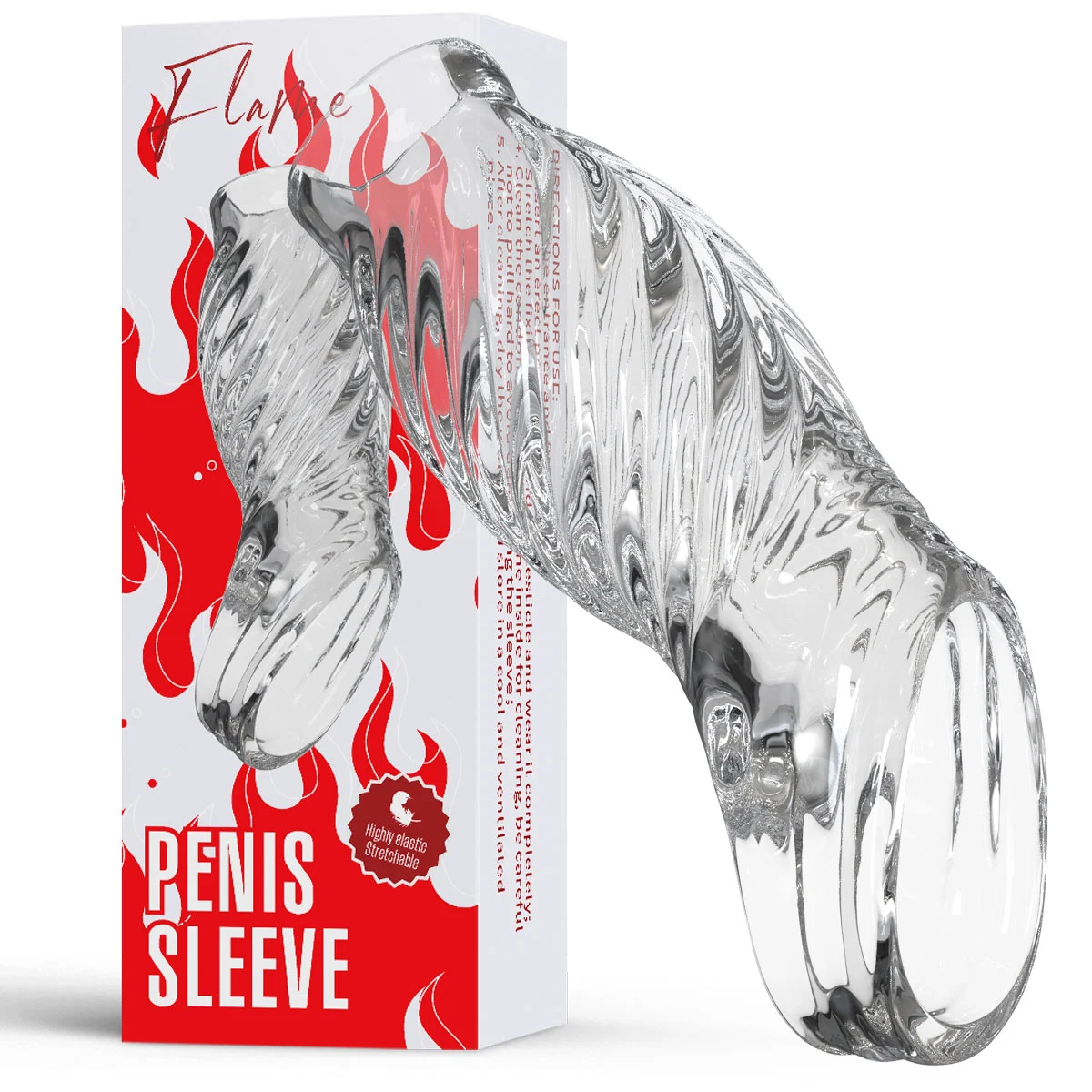 6.12" x 1" Transparent Penis Delay Sleeve with Exposed Tip and Threaded Texture