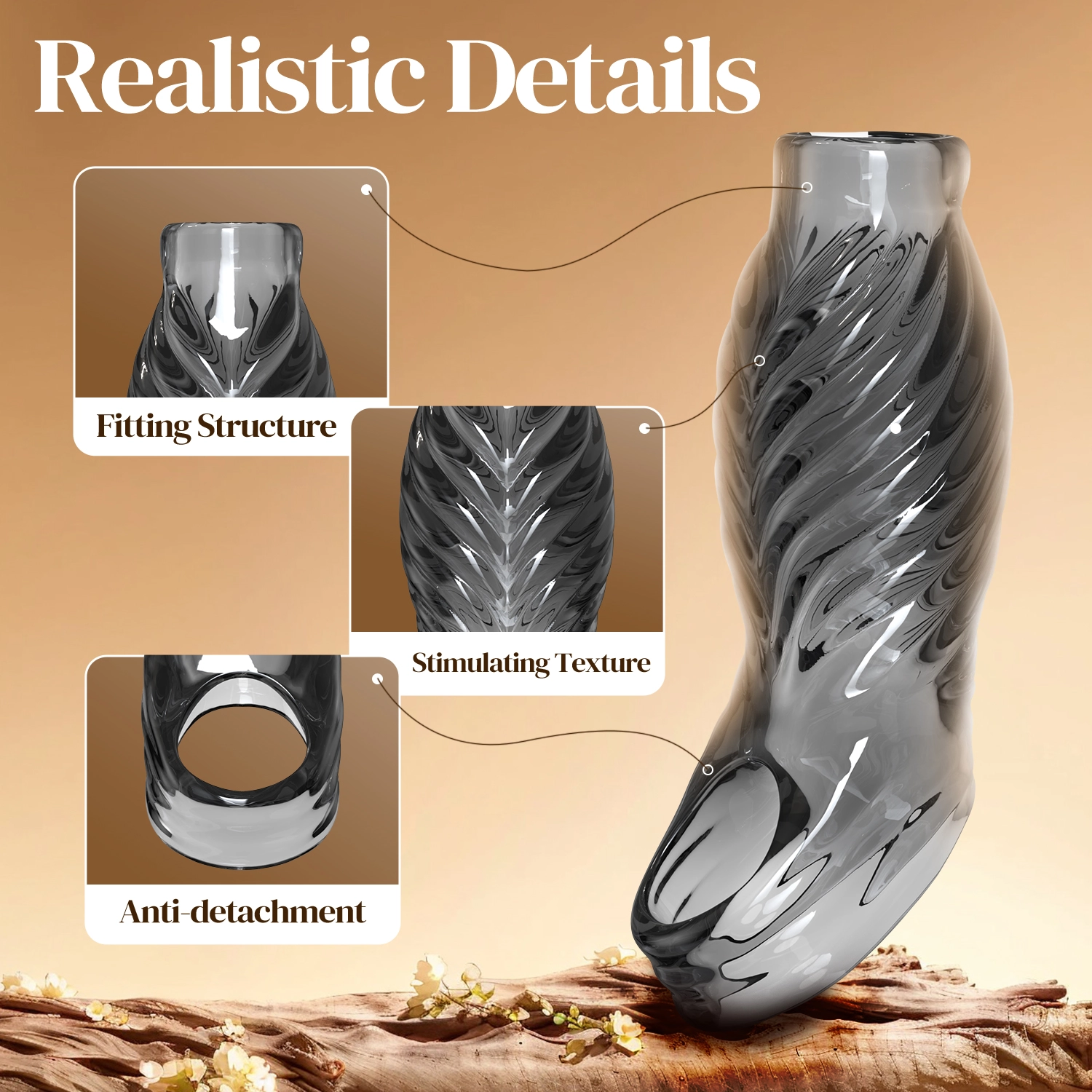 6.12" x 1" Transparent Penis Delay Sleeve with Exposed Tip and Threaded Texture