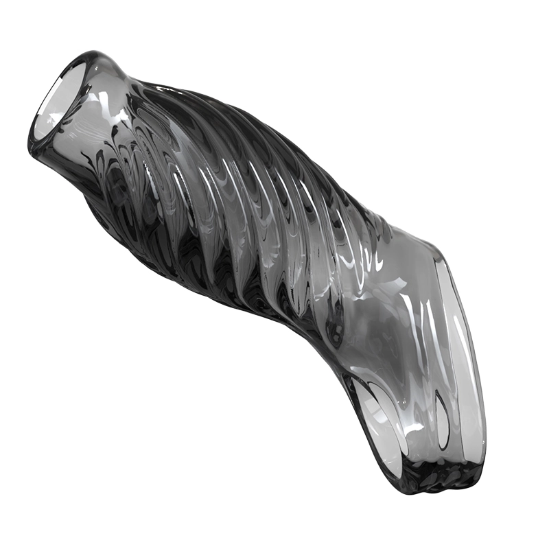 6.12" x 1" Transparent Penis Delay Sleeve with Exposed Tip and Threaded Texture