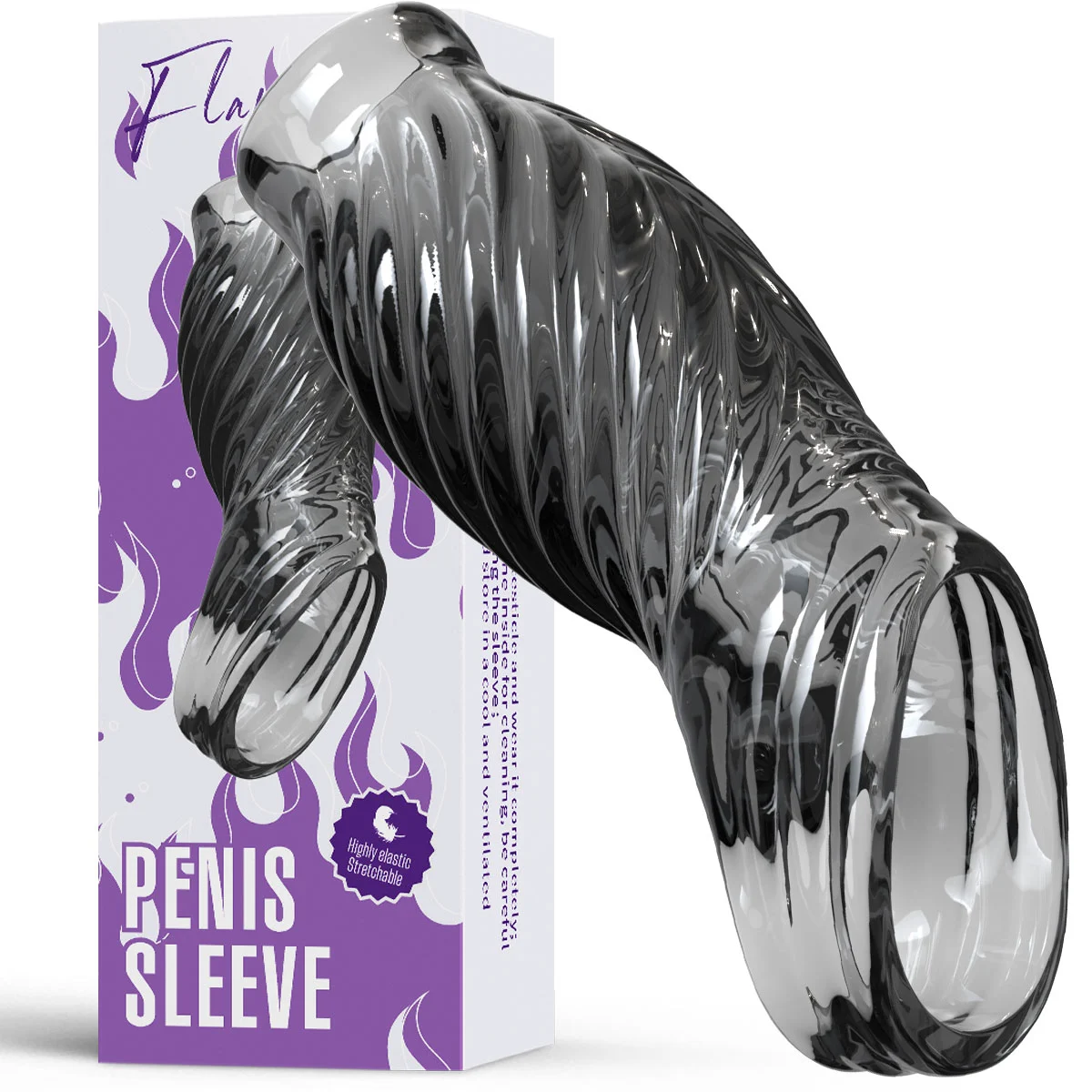 6.12" x 1" Transparent Penis Delay Sleeve with Exposed Tip and Threaded Texture