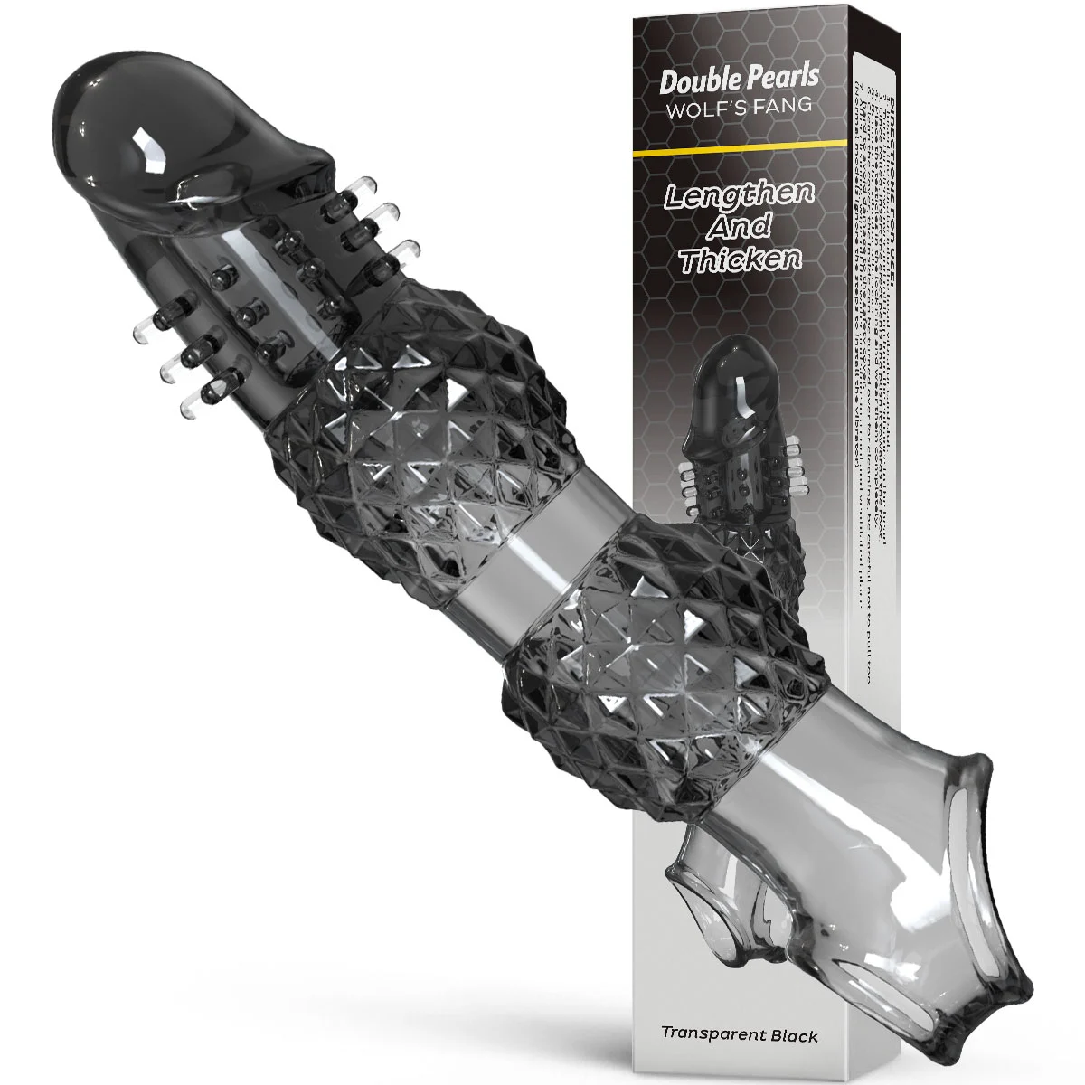 9.21" x 1.99" Transparent, Ribbed Crystal-Realistic Penis Extension Sleeve (with Vibration)