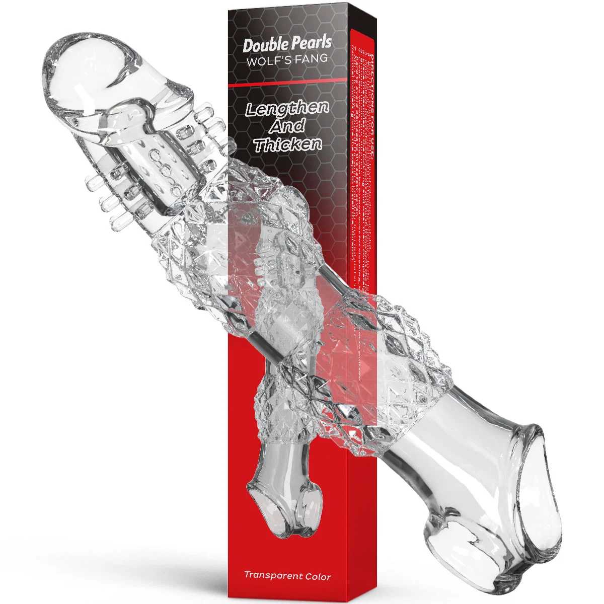 9.21" x 1.99" Transparent, Ribbed Crystal-Realistic Penis Extension Sleeve (with Vibration)
