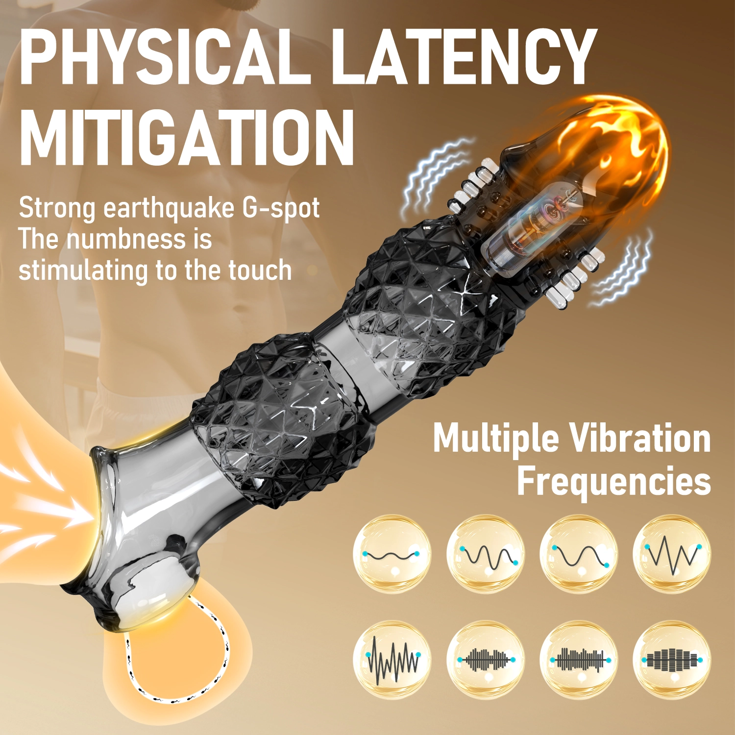 9.21" x 1.99" Transparent, Ribbed Crystal-Realistic Penis Extension Sleeve (with Vibration)