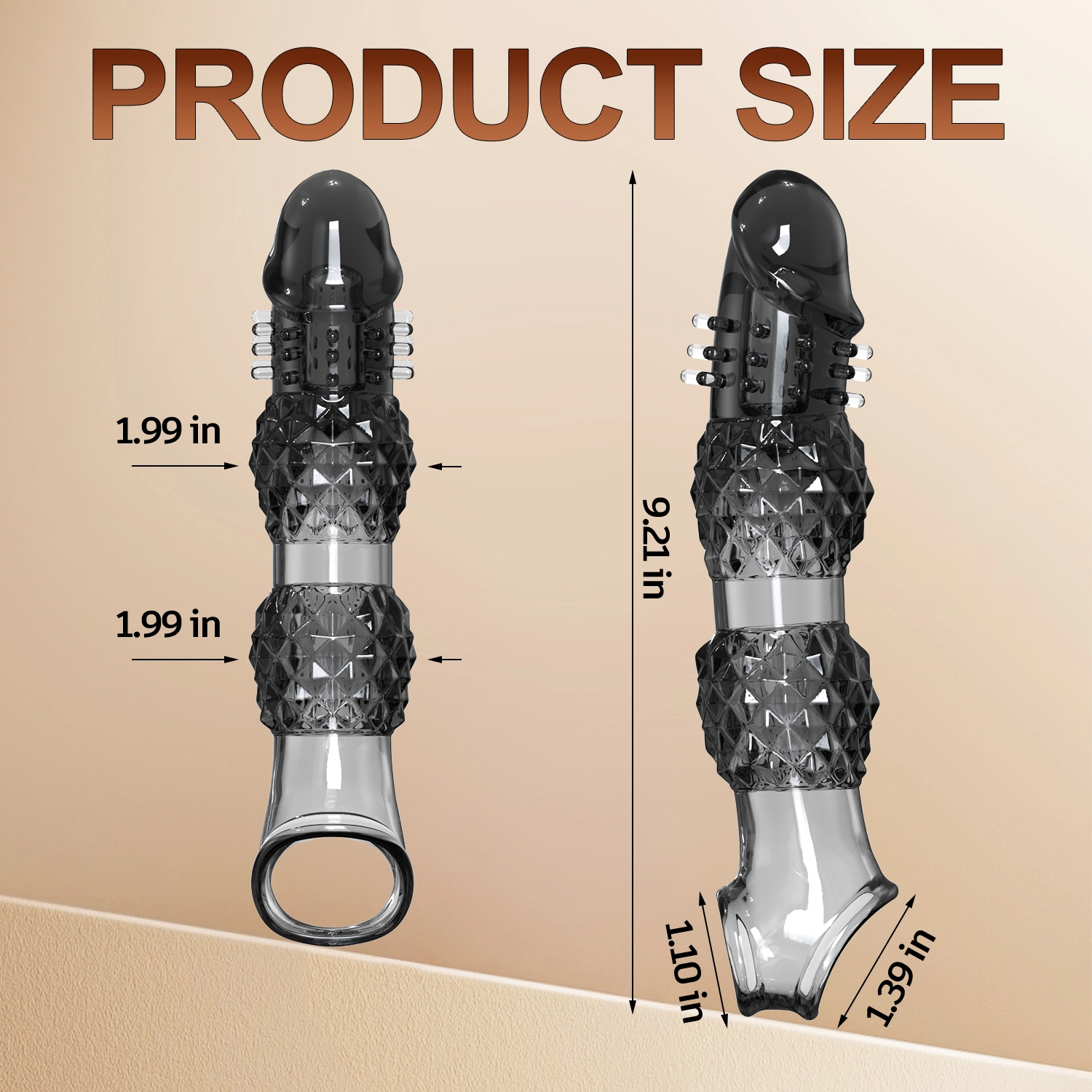 9.21" x 1.99" Transparent, Ribbed Crystal-Realistic Penis Extension Sleeve (with Vibration)