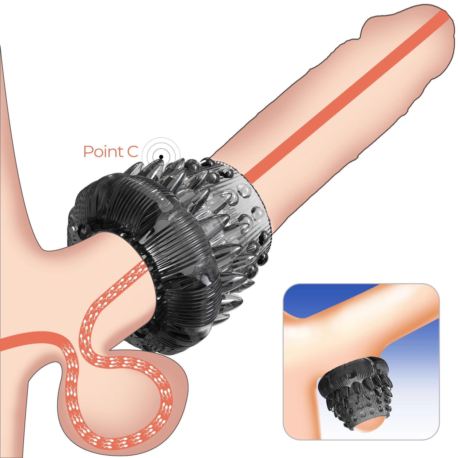 1.96" x 1.18" Transparent Delay Penis Sleeve — Pagoda-Shaped Testicle & Sperm-Locking Ring