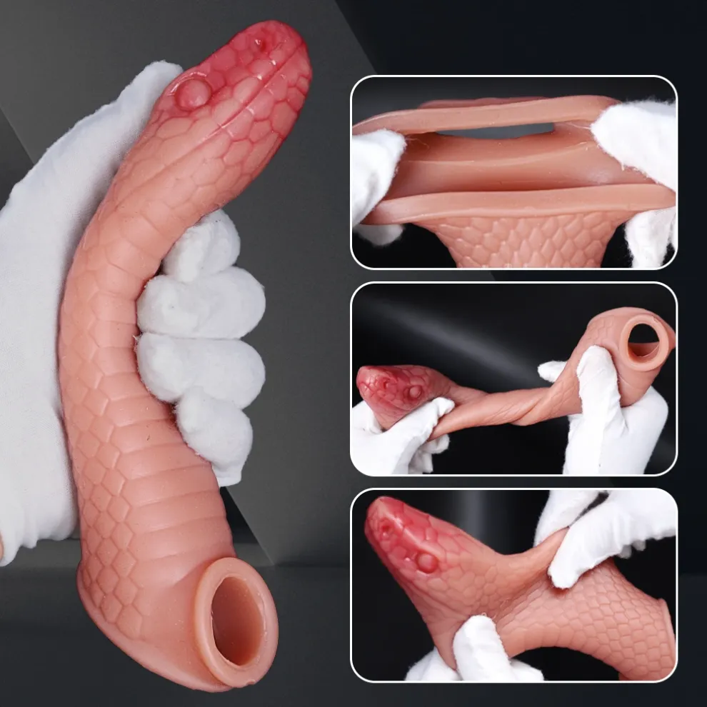8.46 x 1.69-Inch Silicone Snake-Shaped Penis Sleeve Extender